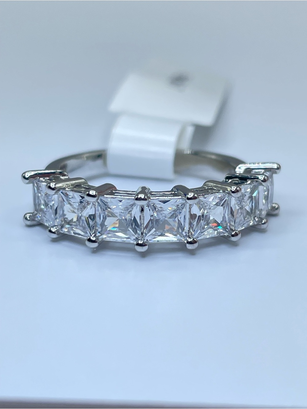 Swarovski Crystal Elements White Princess Cut Crystal Half Eternity Band Ring 7
